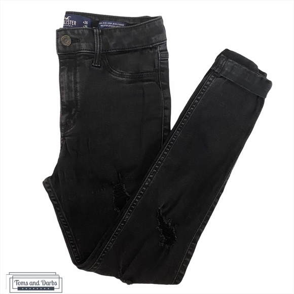 Hollister Ripped Cuffed Skinny Black Jeans - Picture 1 of 7